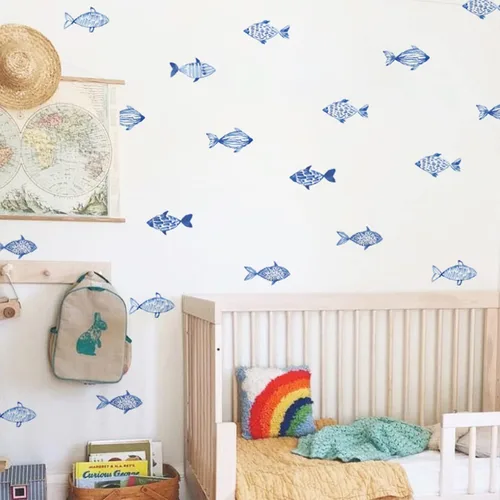 Vista 6 de Calcomanías de pared Under The Sea para despegar y pegar, calcomanías de pared de vinilo con peces oceánicos para dormitorio de niños, sala de Pez