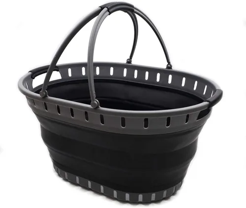 Vista 4 de SAMMART Juego de 2 cestas plegables de plástico para la ropa sucia de 25 litros, contenedor de almacenamiento plegable y organizador, juego portátil