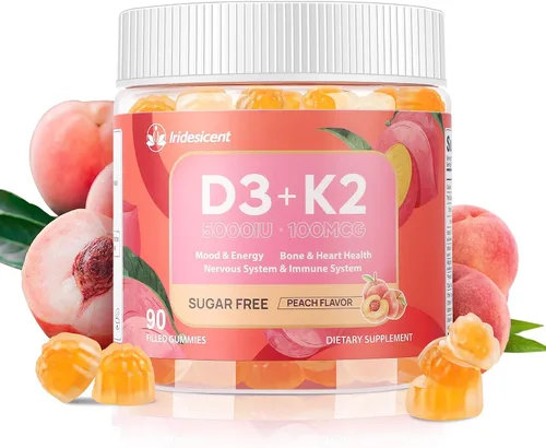 Vista 7 de Gomitas de vitamina D3 K2 con magnesio sin azúcar, 60 unidades Vitamina D3 5,000 UI + K2 (MK-7) 100 mcg - Suplemento de vitamina K2 D3 vegano