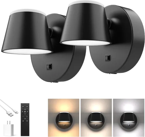 Vista 21 de URSOLA Aplique de pared que funciona con pilas con control remoto, lámpara de pared recargable con batería LED de 9000mAh, 3CCT y ajustable