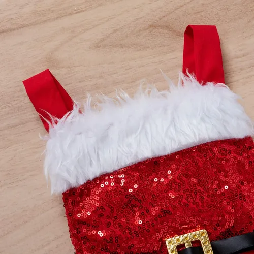 Vista 3 de Mameluco de Navidad para niñas y bebés sin mangas con lentejuelas vestido de tutú de Papá Noel