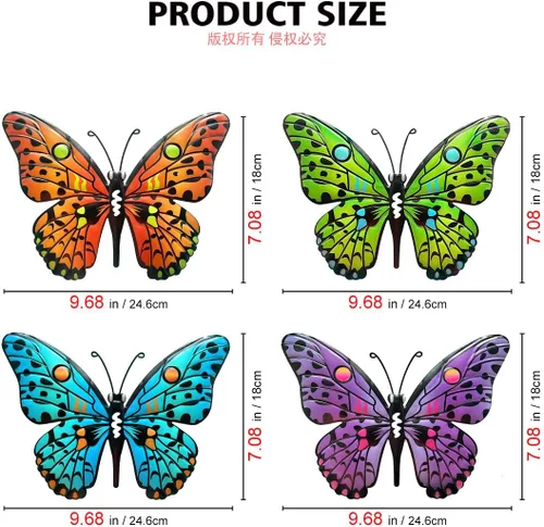 Vista 4 de Decoración de Pared de Mariposa de Metal - Arte Decorativo de Pared para Valla Exterior de 9,6", Decoración Colgante para Jardín y Patio, Sala