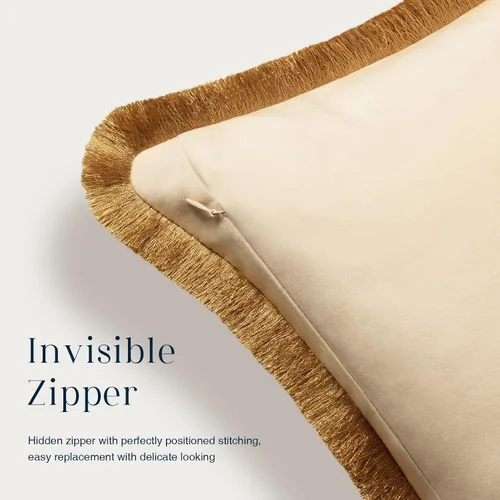 Vista 3 de Phantoscope Paquete de 2 fundas de almohada decorativas de terciopelo, diseño de borla de doble cara, fundas de cojín cuadradas de terciopelo