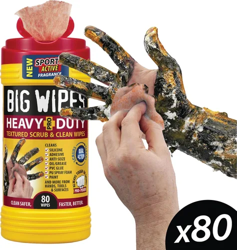 Vista 32 de BIG WIPES Recipiente multisuperficie resistente, paños de limpieza súper absorbentes para manos, superficies y herramientas, recipiente de 80