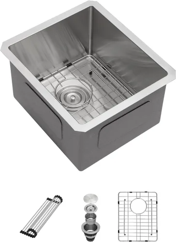 Vista 17 de Sarlai Gold Fregadero de Cocina Empotrado - Fregadero de Cocina de 28 Pulgadas Empotrado de Acero Inoxidable Dorado Tazón Individual de 28" x 19