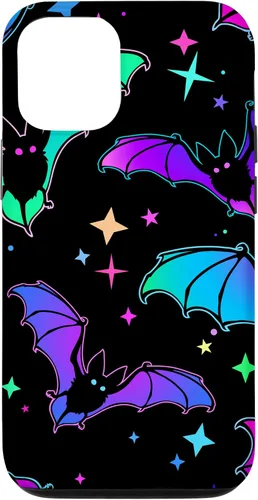 Vista 26 de iPhone 16 Gótico Bat Halloween Patrón Spooky Bats Lover Regalo en funda negra