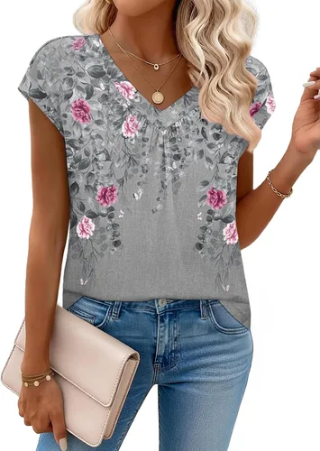 Vista 9 de Zeagoo Camisetas de manga corta con cuello en V para mujer, ropa de negocios, ropa de trabajo, ropa de moda