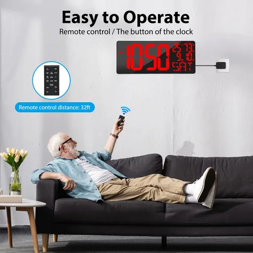 Vista 2 de [De gran tamaño] Reloj de pared digital grande de 18 pulgadas con control remoto, pantalla de reloj digital con atenuación automática