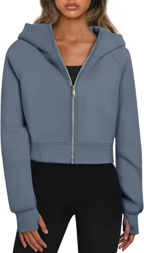 Vista 8 de Trendy Queen Sudaderas con capucha y cremallera para mujer, chaquetas Verde Armada (ArmyGreen)