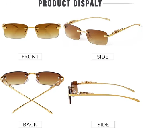 Vista 6 de JUDOO Retro Rimless Rectangle Sunglasses for Men Women Trendy Frameless Tinted Lens Eyewear