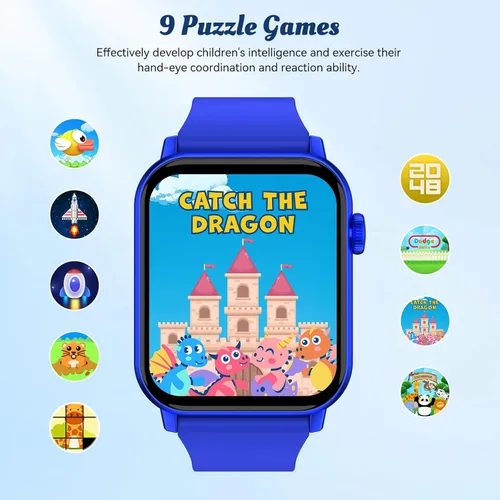 Vista 6 de Reloj inteligente para niños, 12 juegos de rompecabezas con pantalla táctil HD, contador de pasos, monitor de frecuencia cardíaca y sueño, linterna