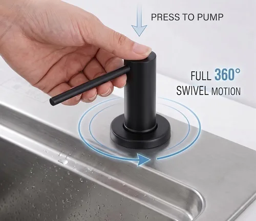 Vista 3 de Dispensador de jabón para fregadero de cocina, dispensador de jabón negro integrado, bomba de jabón de acero inoxidable con tubo de extensión de 40
