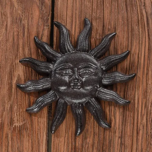 Vista 6 de BRASSTAR Hierro fundido 7.9 '' Sun Face Wall Decor Sun Art Escultura Colgante de pared para el hogar Jardín Casa Patio Tienda TQGJPT503