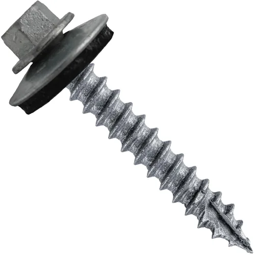 Vista 67 de 12 tornillos para techos de metal gris ABC de 1-1/2 pulgadas, cabezal de arandela hexagonal, arranque automático/roscado, arandela EPDM. 1 bolsa