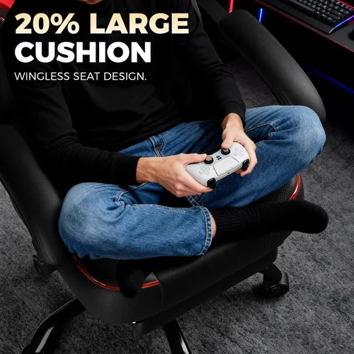 Vista 9 de GTPLAYER Silla de juegos grande y alta para adultos, silla de oficina ergonómica con reposapiés, capacidad resistente de 350 libras, respaldo alto