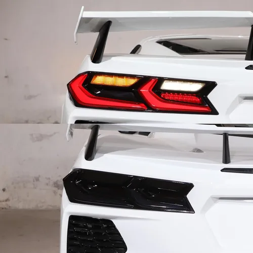 Vista 6 de Sekhyna Luz trasera de coche negro ahumado cubierta de protección ABS 4 piezas compatible con Chevrolet Corvette C8 Stingray 2020-2023 cubierta