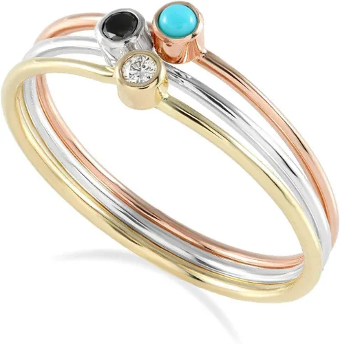 Vista 8 de Black Diamond Ring - Solitaire Stackable Thin Rings for Women - Round Cut Genuine Diamonds on Tiny 14k Real Gold Band - Small Promise Jewelry