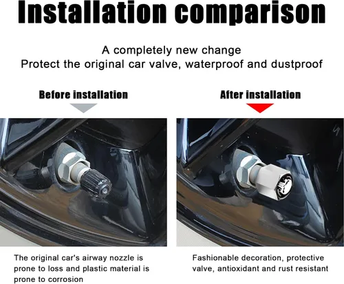 Vista 3 de Fogfar Paquete de 4 tapas de vástago de válvula de automóvil, tapones universales para válvulas de aire de neumáticos de automóvil, cubiertas