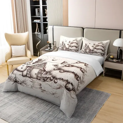 Vista 9 de Funda de edredón de árbol de Navidad 100% algodón natural, juego de ropa de cama de copos de nieve de Navidad para niños y niñas, funda de edredón