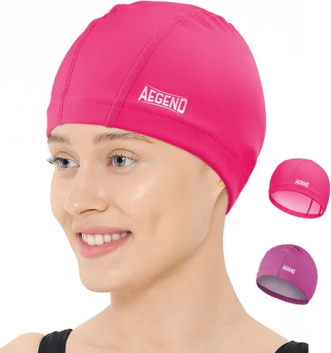 Vista 14 de Aegend Gorro de natación de tela, capa impermeable de silicona, gorra de natación de tela transpirable, mantiene el cabello seco con alta