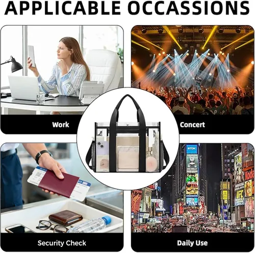 Vista 6 de BAGAIL Bolsa transparente, aprobada para estadios, con bolsillo interior, bolsa de viaje transparente para eventos deportivos, conciertos, trabajo