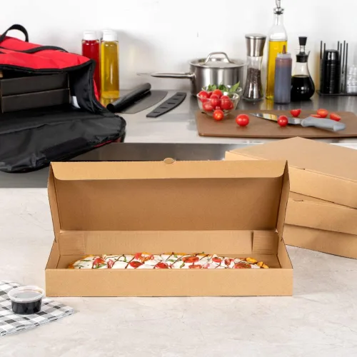 Vista 8 de Restaurantware - Cajas para pizza, 50 unidades, 14 x 7 x 1.5 pulgadas, embalaje de papel de cartón corrugado con bloqueo de pestañas, resistente a