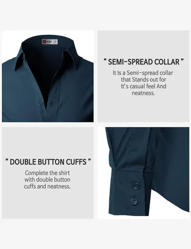 Vista 5 de H2H Camisas de vestir ajustadas para hombre, elásticas, de manga larga, básicas, formales, lisas, informales, para negocios, camisas con botones
