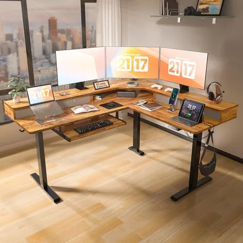 Vista 9 de 63 x 55 inch L-Shaped Electric Standing Desk with Drawers, Adjustable Height Corner Desk, Large Sit Stand Workstation with Storage, Home Office