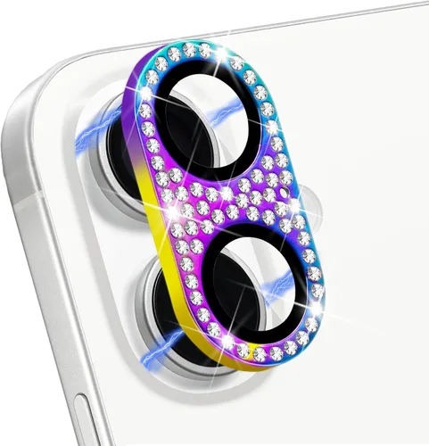 Vista 53 de Protector de lente de cámara para iPhone 13 & iPhone 13 Mini, brillante con diamantes de imitación 3D con purpurina, cubierta de cámara de vidrio