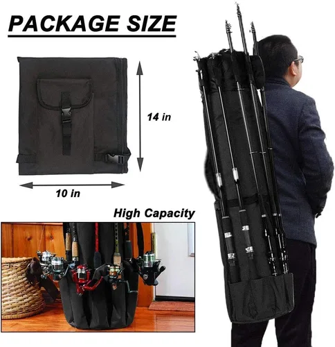 Vista 4 de Bolsa de caña de pescar multifunción - Funda impermeable para carrete de caña, bolsa de transporte de lona duradera, gran regalo de almacenamiento