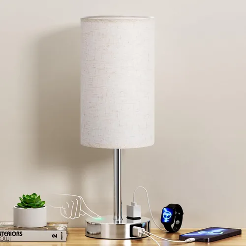 Vista 11 de Dicoool - Lámpara de mesa táctil para mesita de noche de dormitorio - Lámpara de noche con puertos de carga USB-C y USB-A, blanca, lámpara de Metal