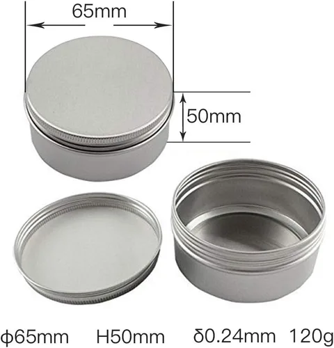 Vista 2 de Paquete de 15 latas de aluminio redondas de plata vacías de 5 onzas de 5.1 fl oz, tapa de tornillo, aroma a cera para el cabello, contenedor