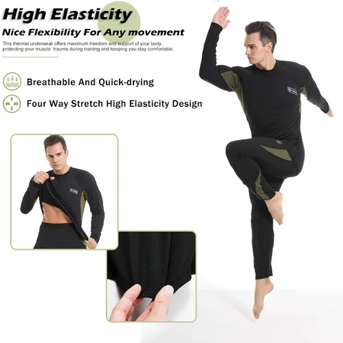 Vista 3 de Conjunto de ropa interior térmica para hombre forro polar de invierno capa base de pantalones largos secado rápido térmico para caza esquí