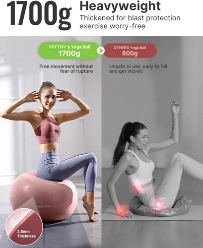 Vista 3 de YOTTOY - Pelota de ejercicio antiestallido para entrenamiento, yoga y embarazo, extragruesa para terapia física y fitness
