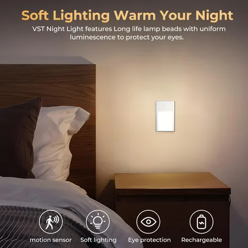 Vista 2 de VST Luz nocturna con sensor de movimiento, luces de escalera recargables con instalación de succión magnética para interiores, dormitorio, pasillo