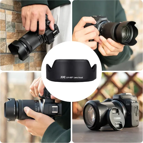 Vista 6 de JJC EW-60F Parasol reversible para lente Canon RF-S 18-150mm F3.5-6.3 is STM en EOS R7 R10 y para lente Canon EF-M 18-150mm F3.5-6.3 is STM en EOS