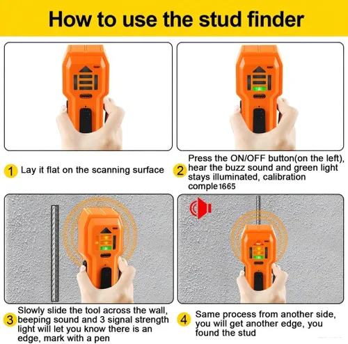 Vista 4 de Escáner de pared con buscador de pernos, sensor detector de madera y metales para pared de 3/4 de pulgada de grosor (ST102-naranja)