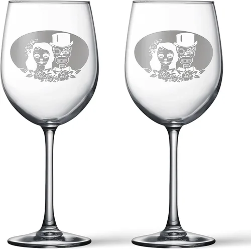 Vista 8 de Alterd Industries Calavera de azúcar – Til Death Do Us Part grabado, vasos de tostado, regalos de boda para parejas, calavera de copa de vino