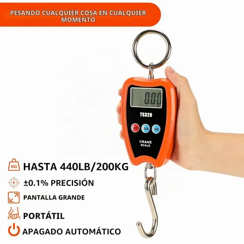 Vista 2 de Balanza de grúa digital Outmate 300 kg/660 lb 200 kg/440 lb con LED Balanza colgante mini portátil para garaje, granja, caza, pesca, etc.