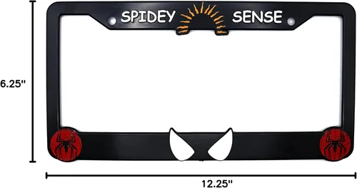 Vista 6 de Spidey Sense Marco de Matrícula 3D Elevado Paquete de 1 Cubierta de Matrícula de Personaje Soporte Universal de Matrícula Negra para Automóvil