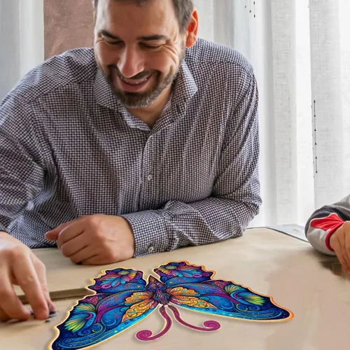 Vista 8 de CRAFTHUB Rompecabezas de madera con diseño de animales, diseño de mariposa y león intrincado para adultos y niños, tamaño grande y A3