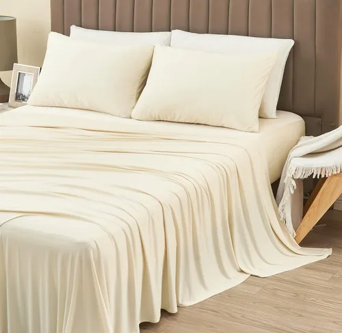 Vista 9 de Juego de sábanas tamaño matrimonial de lujo con 2 fundas de almohada, tela ultrasuave, refrescante y transpirable, sábanas grises, juego de 4 piezas
