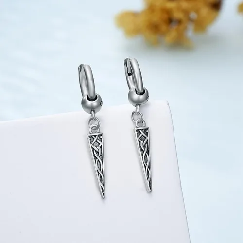 Vista 2 de Aretes vikingos nórdicos para hombre, plata de ley 925, aretes colgantes vikingos negros, joyería vikinga nórdica, regalos para hombres