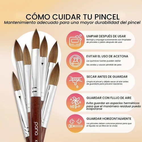 Vista 7 de PANA Pure Kolinsky - Cepillo de uñas acrílicas para el cabello, forma ovalada prensada con mango de madera de caoba (talla 8)