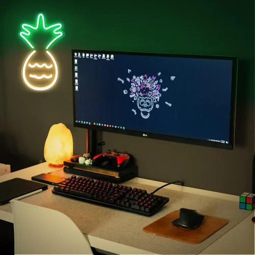 Vista 5 de Lumoonosity Luz de neón de piña, letreros de neón amarillos y verdes para dormitorio, decoraciones de pared, luz nocturna LED de piña