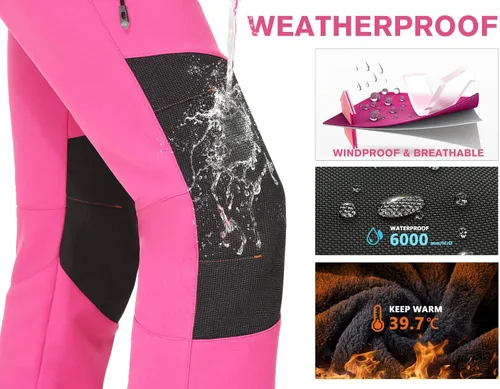 Vista 2 de IUGA Pantalones de nieve para mujer, impermeables, aislados, softshell, con forro polar, para snowboard, 4 bolsillos