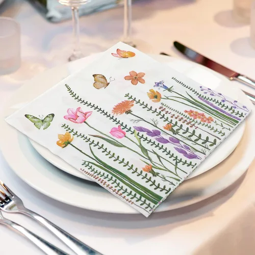 Vista 5 de AnyDesign Paquete de 80 servilletas de almuerzo florales de primavera, desechables, de papel, servilletas decorativas, mariposas, flores, postre
