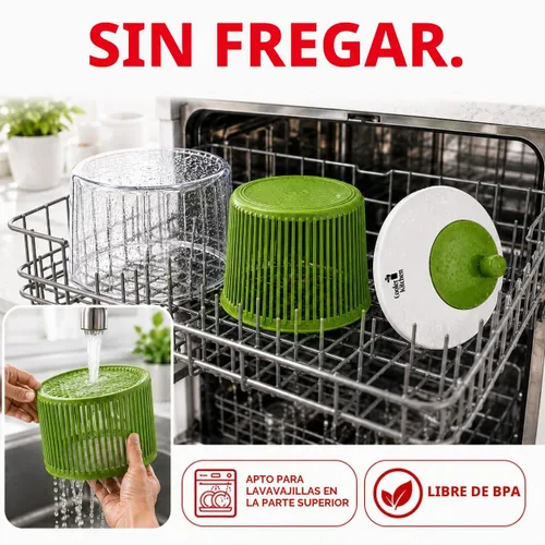 Vista 3 de Cooler Kitchen Pequeño plato giratorio para ensaladas, mini centrifugador y secadora de lechuga con tazón de taza medidora, lavadora compacta