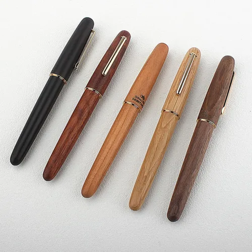 Vista 7 de Jinhao 9036 Natural Wood Vintage Fountain Pen Ink Pen (Fine Nib 0.5mm, Oak wood)