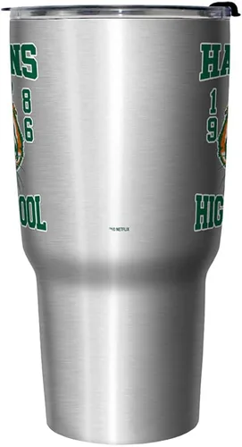 Vista 2 de Netflix Stranger Things Hawkins High School - Taza de viaje de acero inoxidable, 27 onzas, multicolor